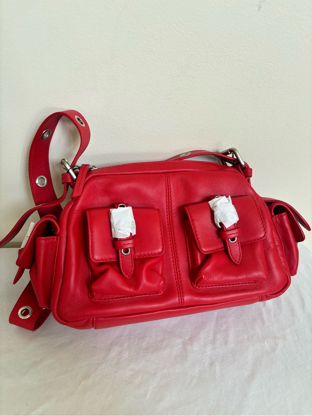 Free People Buckle Leather Shoulder Bag Red Heart Eyes Womens New